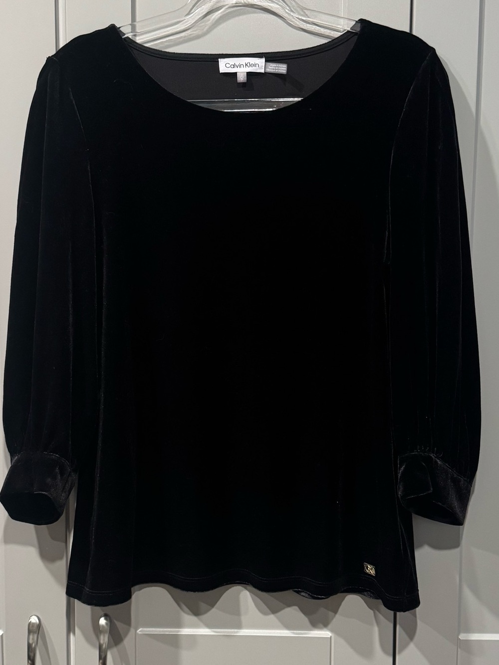 Calvin Klein Black Velvet Long Sleeve Blouse